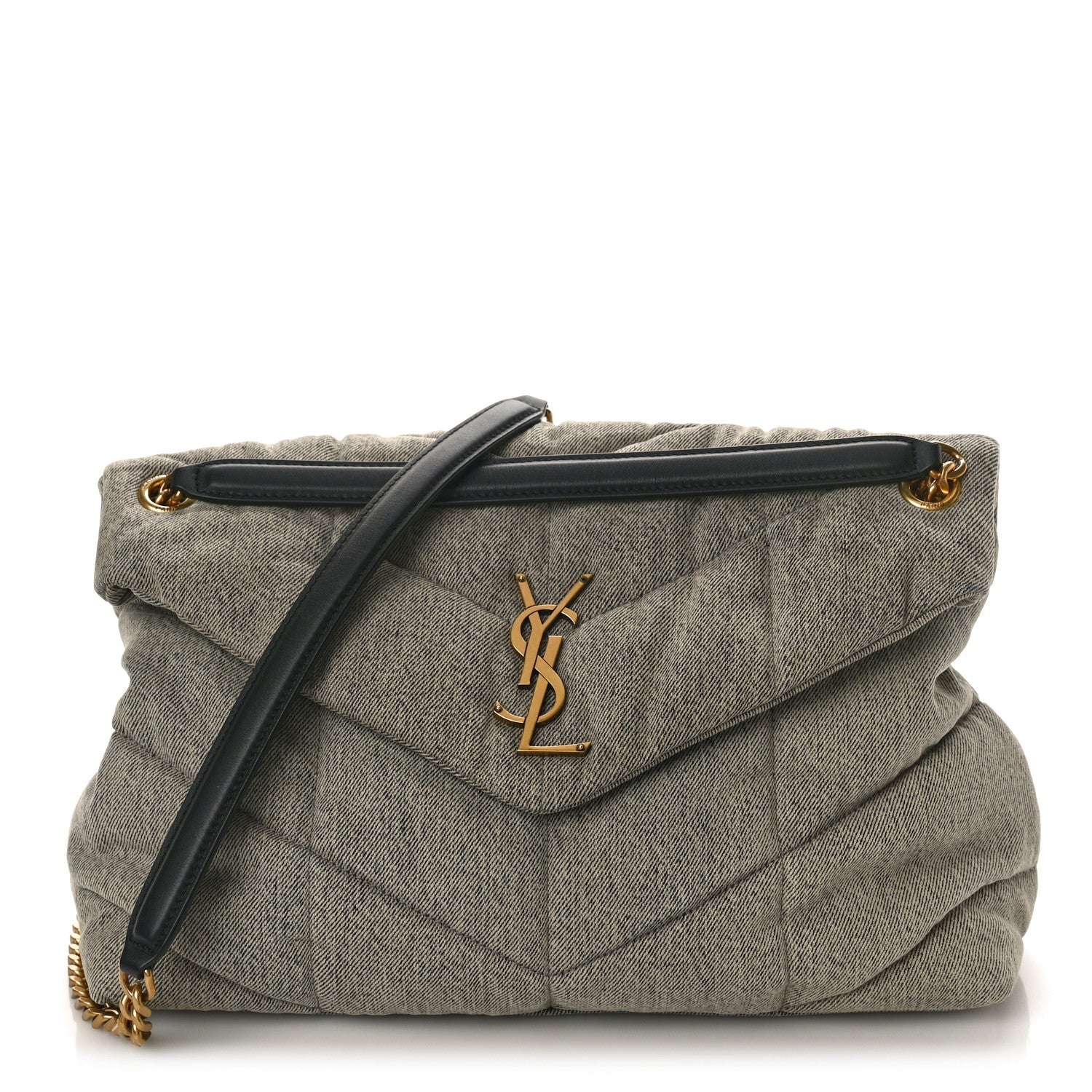 Saint Laurent Denim Quilted Medium Loulou Puffer Monogram Chain Satchel Azur 1 of 8