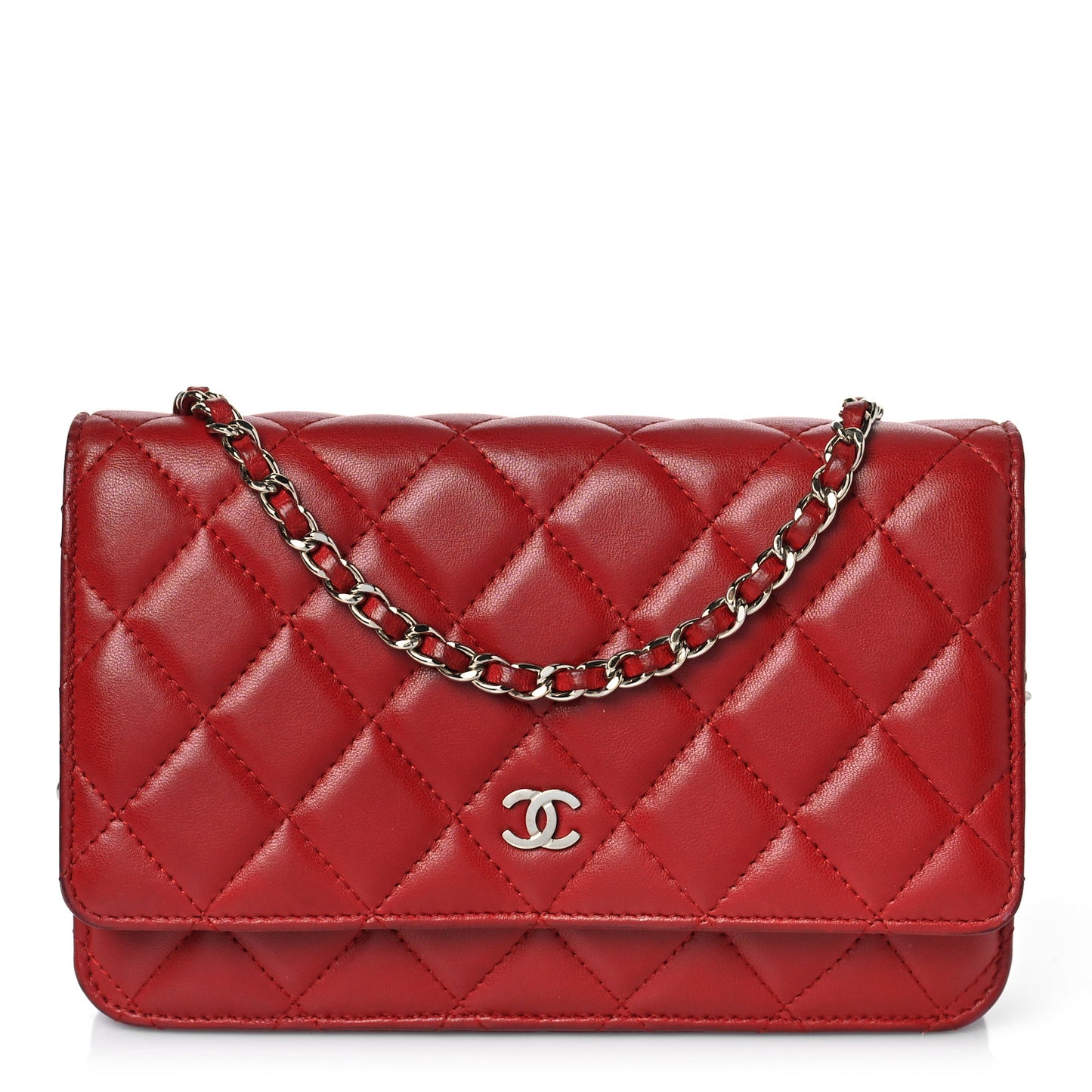 Lambskin Quilted Wallet On Chain WOC Red