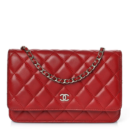 Chanel Lambskin Quilted Wallet On Chain WOC Red 1 of 12