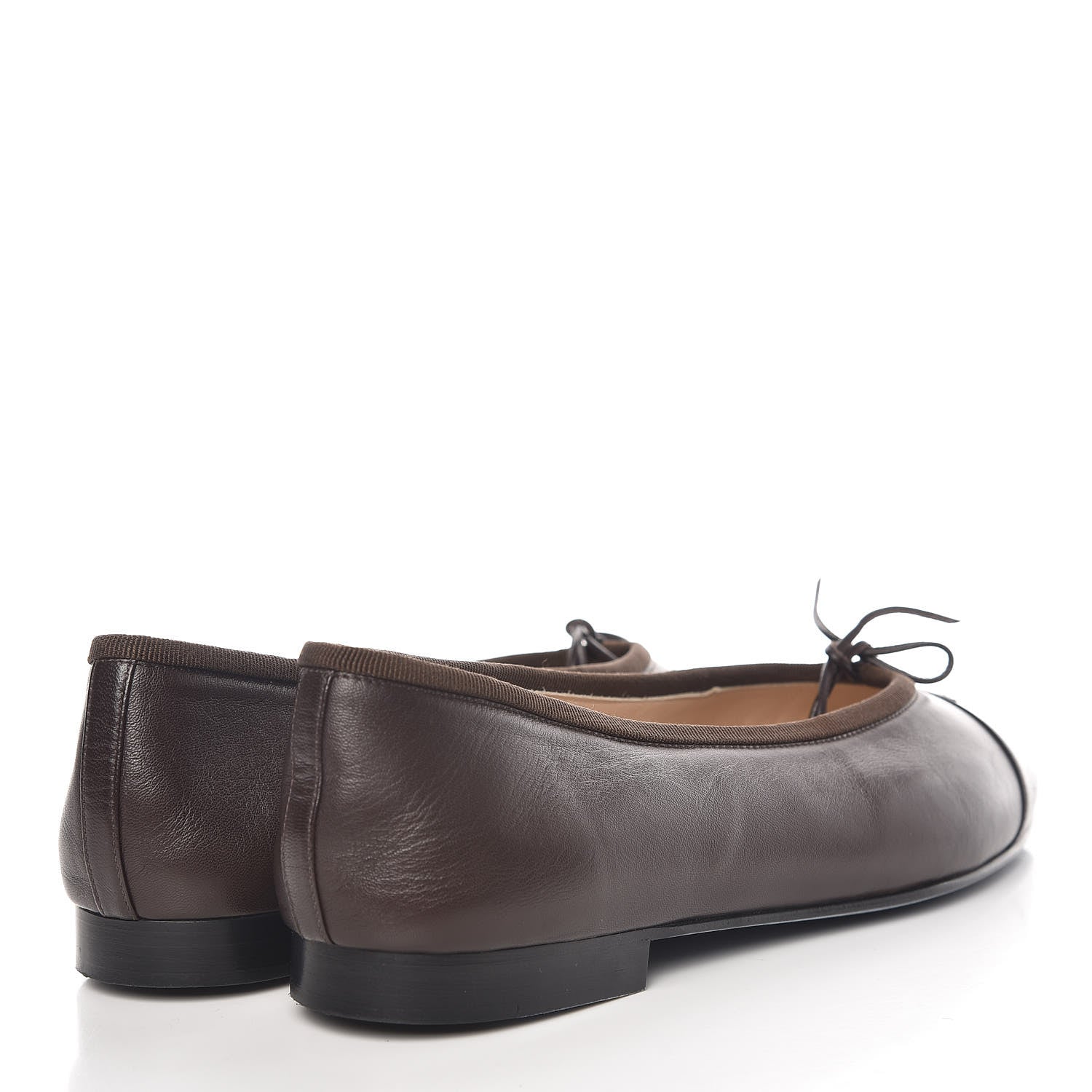 Chanel Lambskin Cap Toe CC Ballerina Flats 38.5 Marron Black 4 of 9