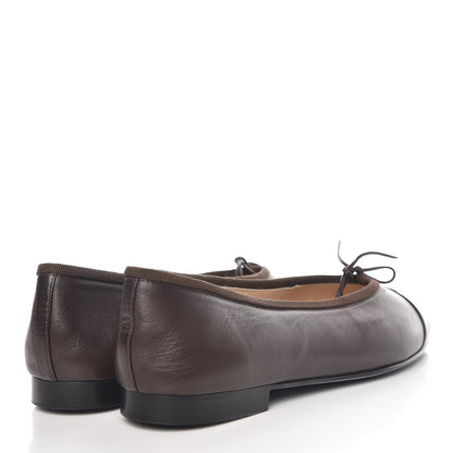 Chanel Lambskin Cap Toe CC Ballerina Flats 38.5 Marron Black 4 of 9