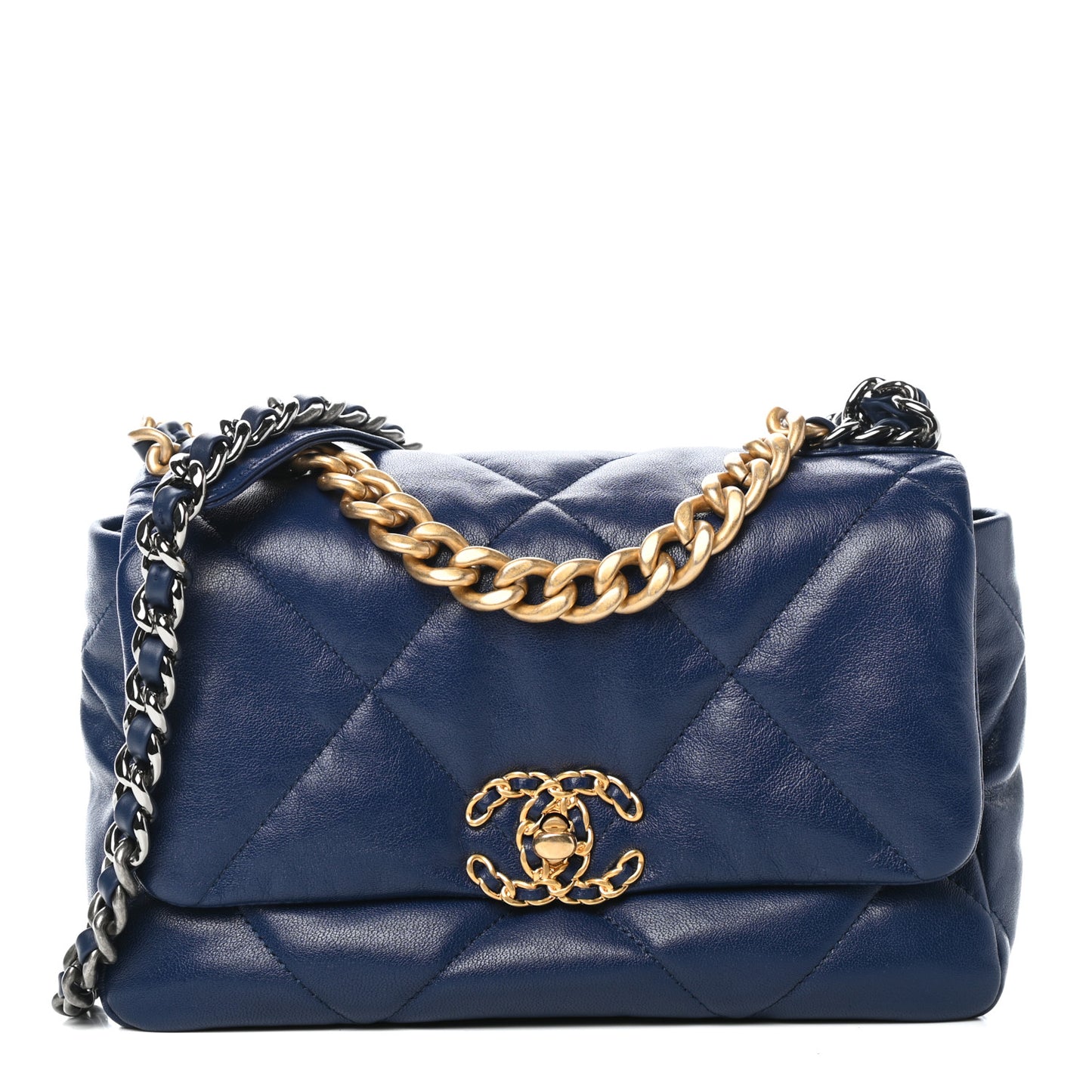 Goatskin Quilted Medium Chanel 19 Flap Dark Blue