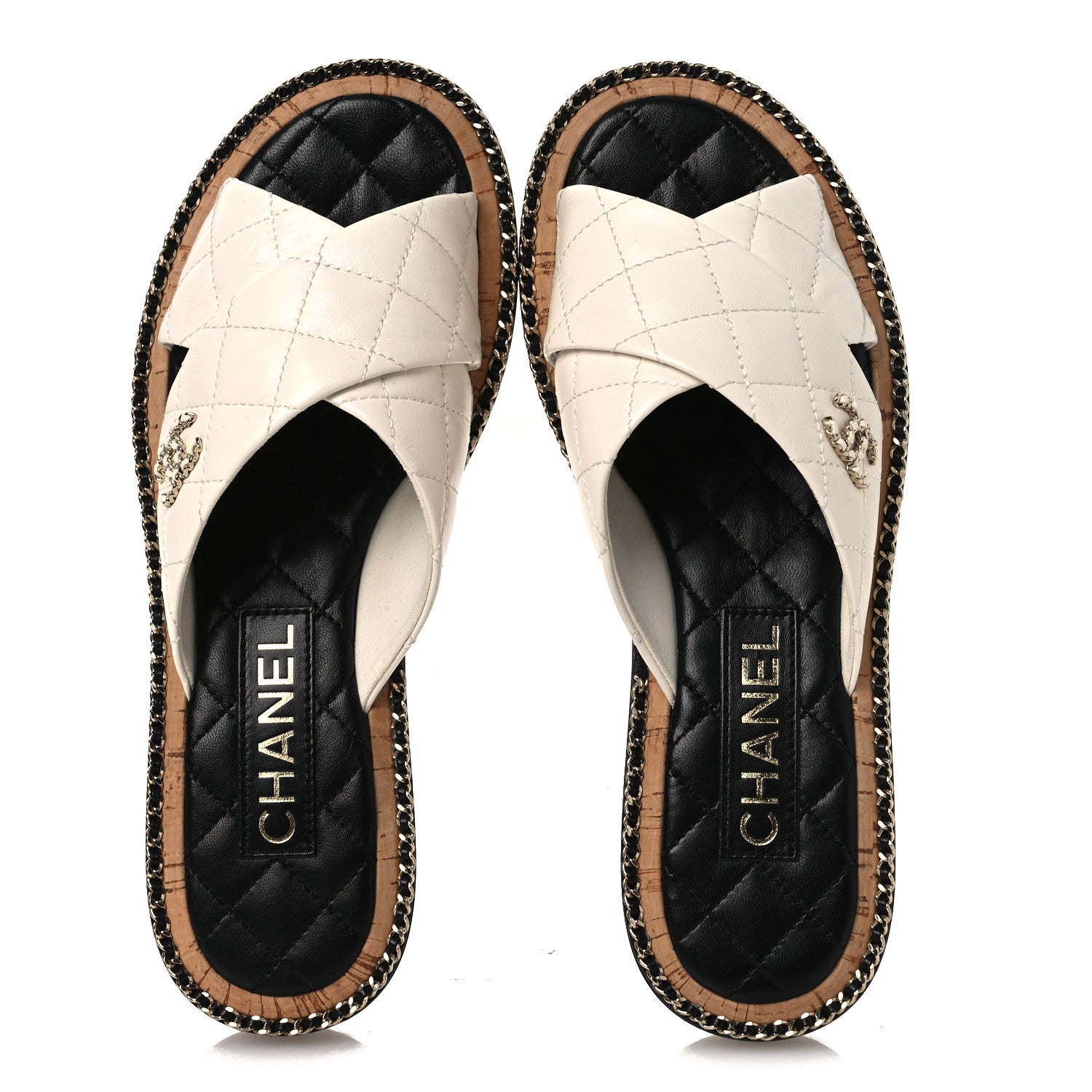 Chanel Lambskin Quilted Chain CC Sandals 37.5 White 2 of 10