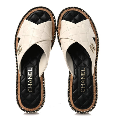 Chanel Lambskin Quilted Chain CC Sandals 37.5 White 2 of 10