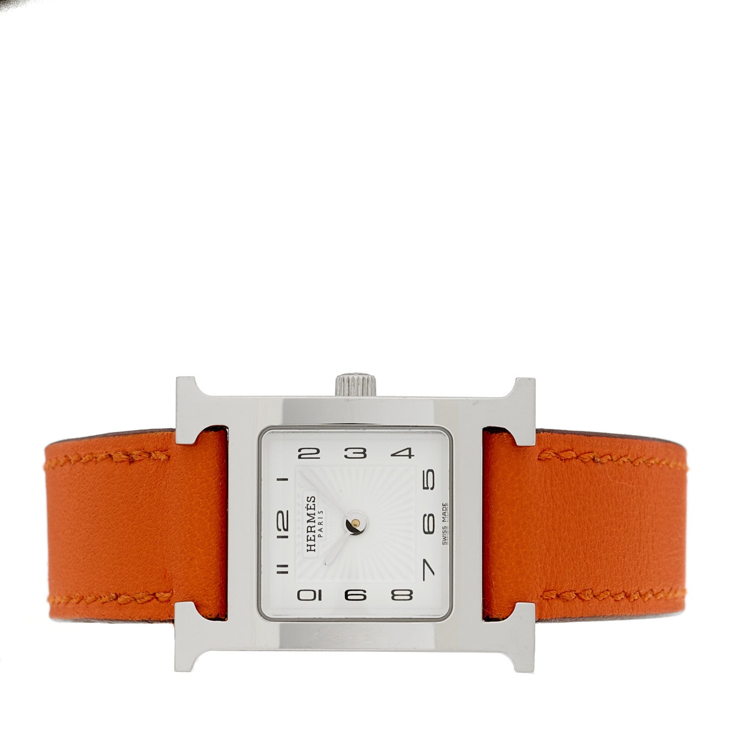 Hermes Stainless Steel Swift 21mm Heure H Hour Quartz Watch Orange 2 of 5