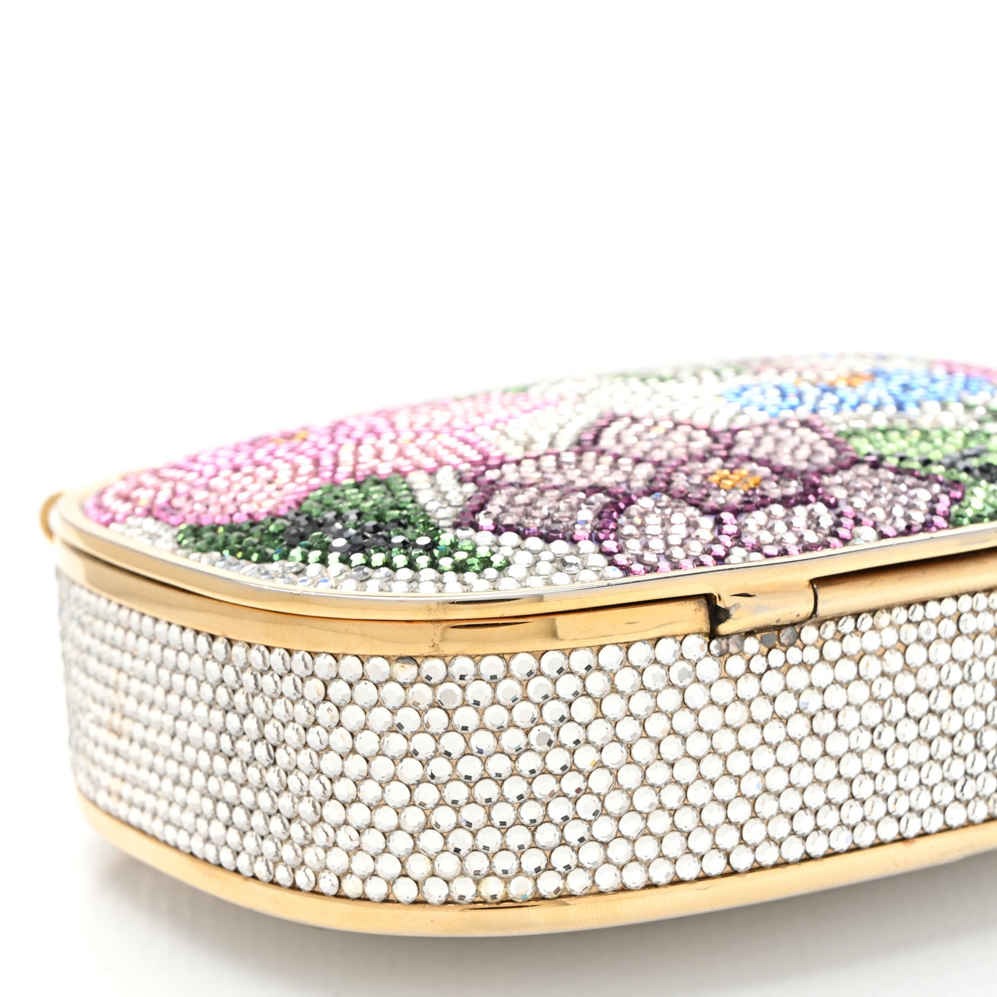 Crystal Flower Minaudiere Clutch Gold
