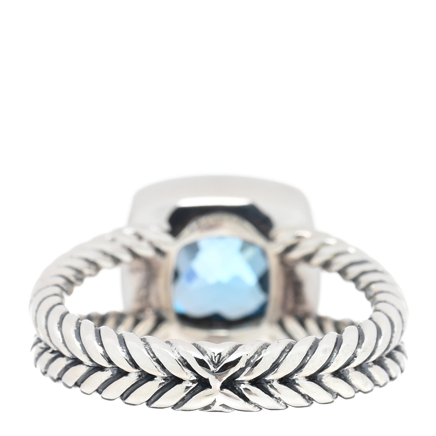 David Yurman Sterling Silver Diamond Blue Topaz 7mm Petite Albion Ring 52 6 3 of 4