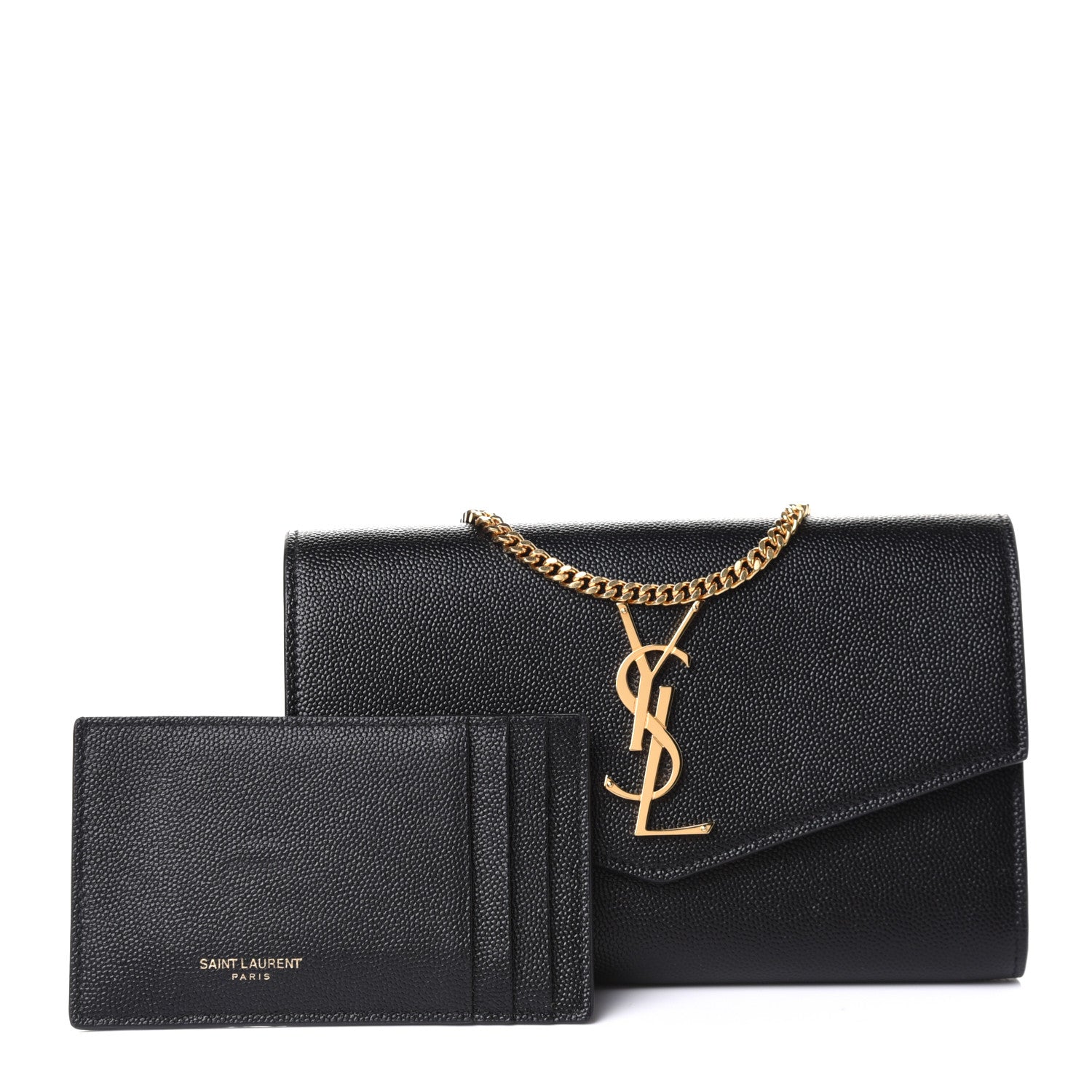 Saint Laurent Grain De Poudre Uptown Chain Wallet Black 1 of 11