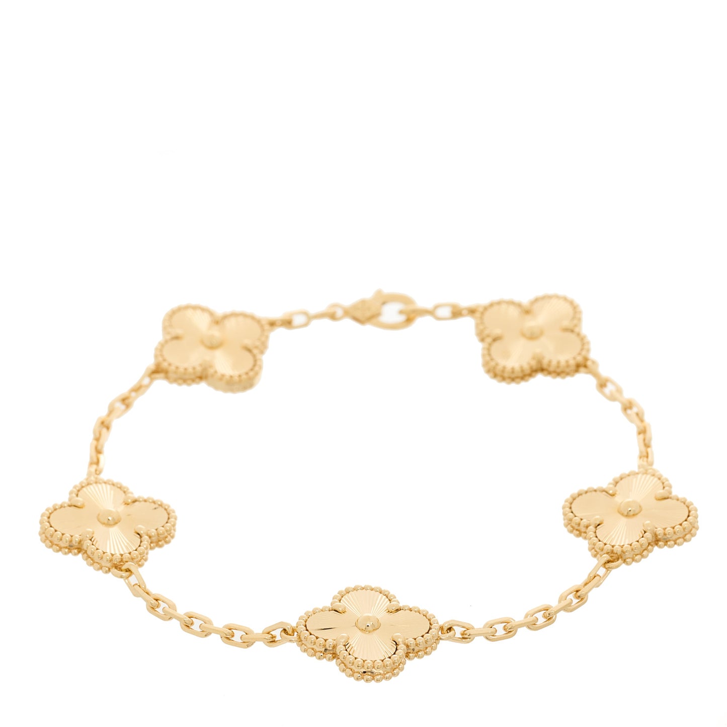 18K Yellow Gold 5 Motifs Guilloche Vintage Alhambra Bracelet