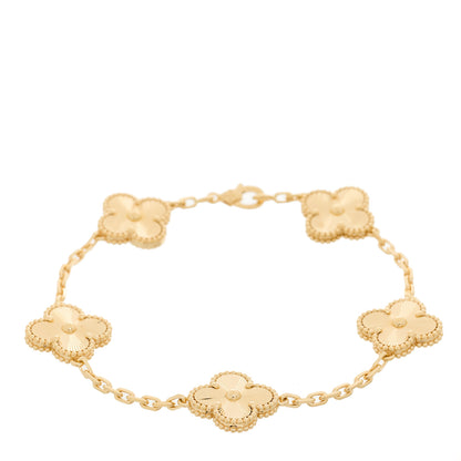Van Cleef & Arpels 18K Yellow Gold 5 Motifs Guilloche Vintage Alhambra Bracelet 1 of 4