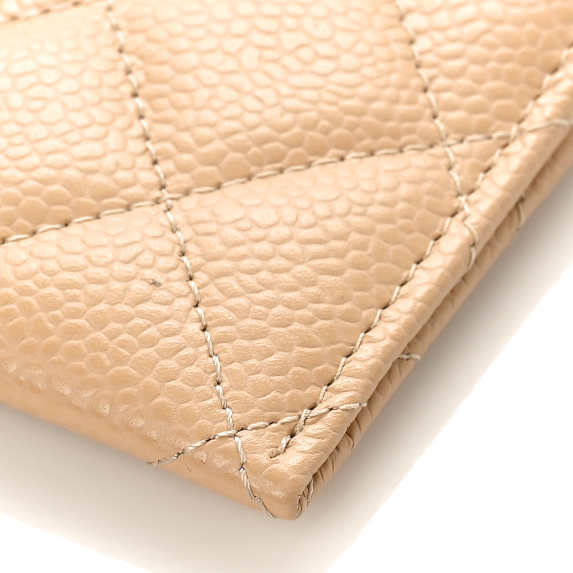Caviar Quilted Card Holder Beige