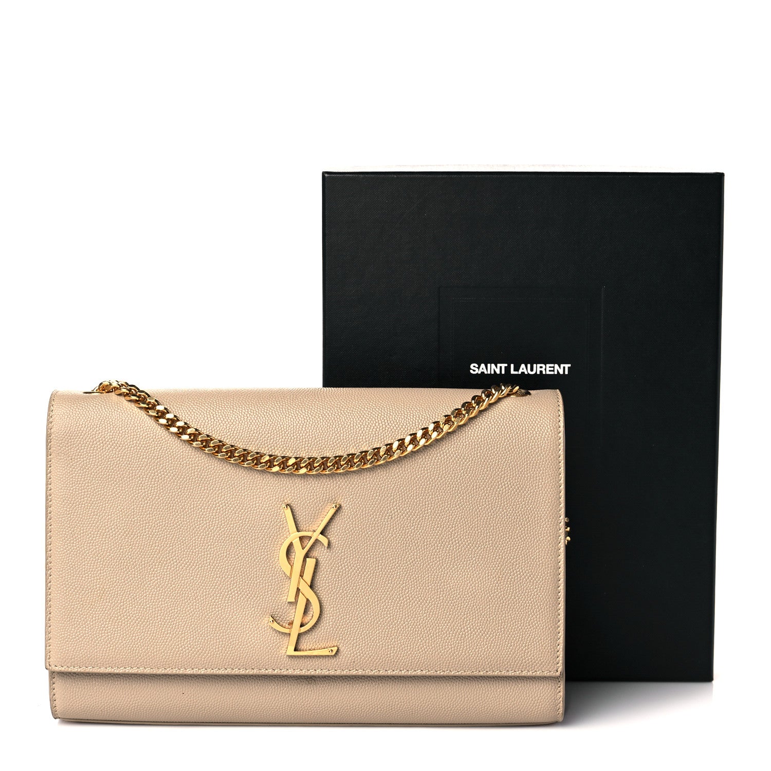 Saint Laurent Grain De Poudre Medium Monogram Kate Satchel Dark Beige 14 of 14