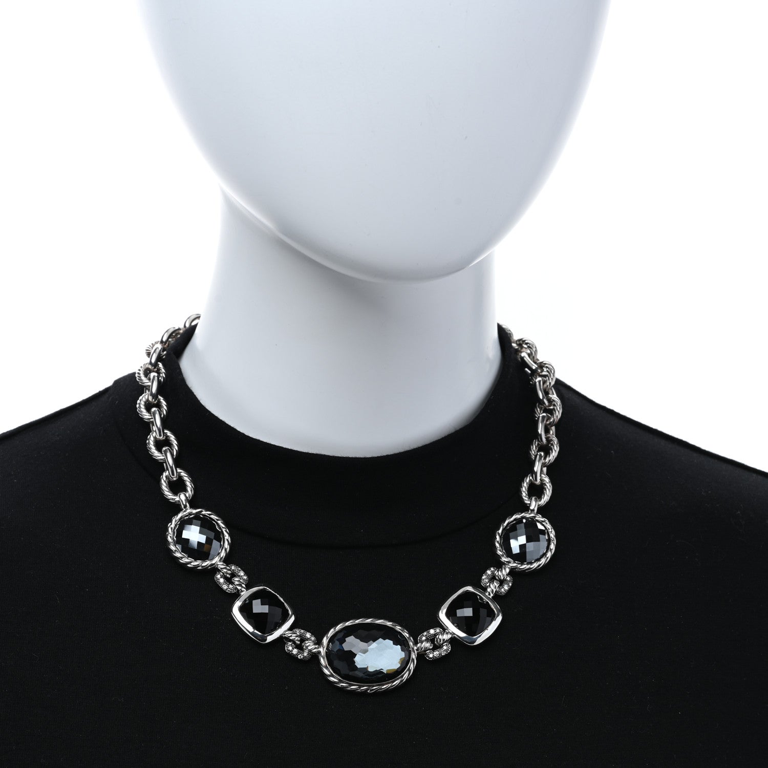 David Yurman Sterling Silver Diamond Black Orchid Black Onyx Hematine Link Necklace 3 of 4