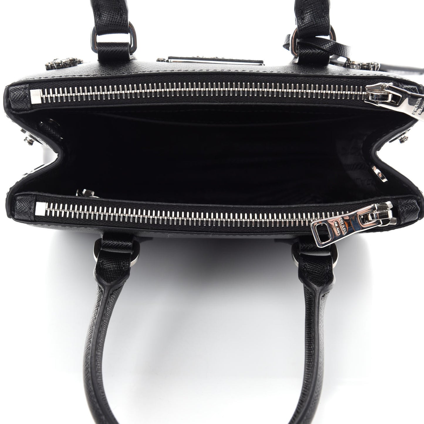 Saffiano Lux Crystal Mini Galleria Double Zip Tote Black
