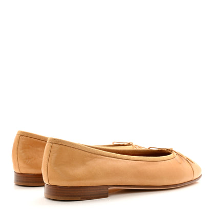 Chanel Lambskin Cap Toe CC Ballerina Flats 38 Beige 4 of 8