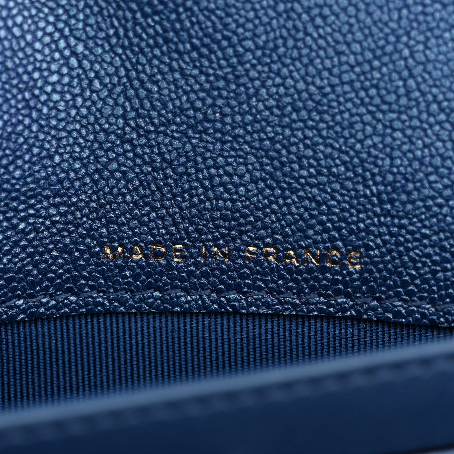 Iridescent Caviar Quilted Large Gusset Flap Wallet Dark Blue