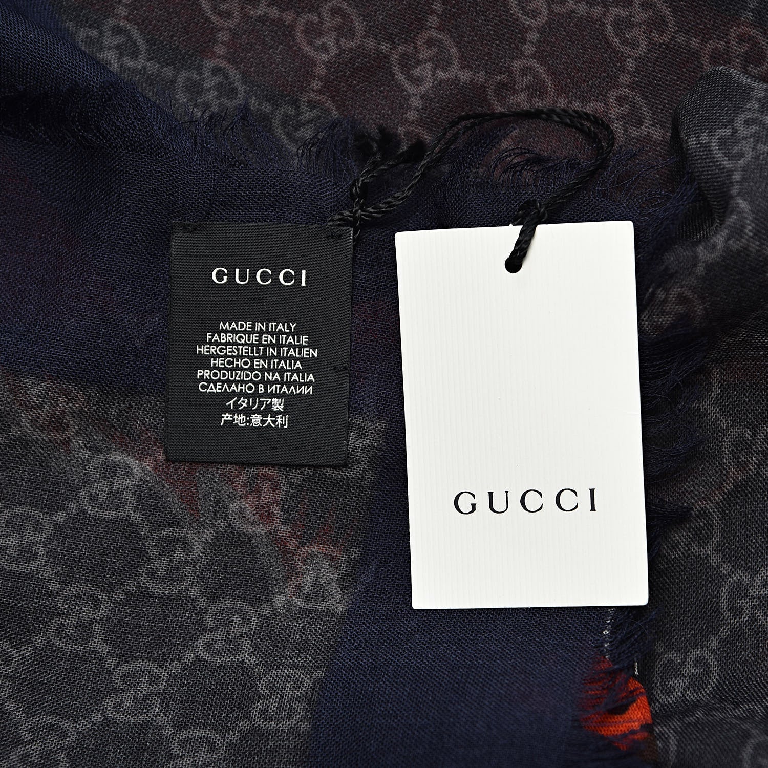 Gucci Wool Monogram Wolf Web Scarf Blue Red 5 of 5