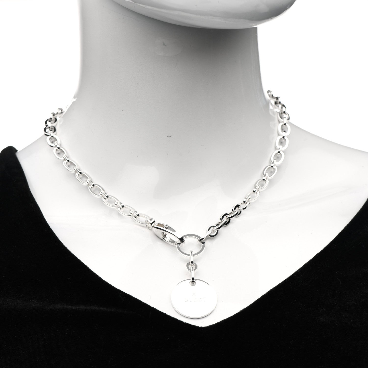 Gucci Sterling Silver Round Logo Pendant Necklace 2 of 5