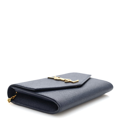 Saint Laurent Grain De Poudre Monogram Uptown Chain Wallet Blue Charron 4 of 10
