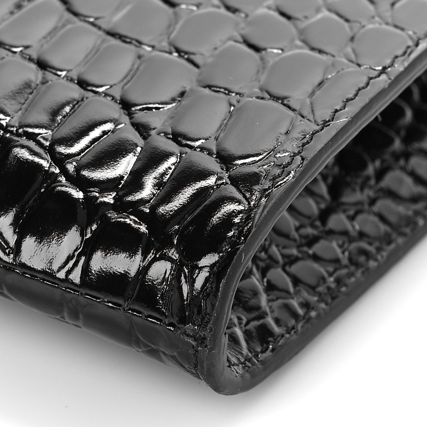 Calfskin Crocodile Embossed Knuckle Flat Clutch Black Gold