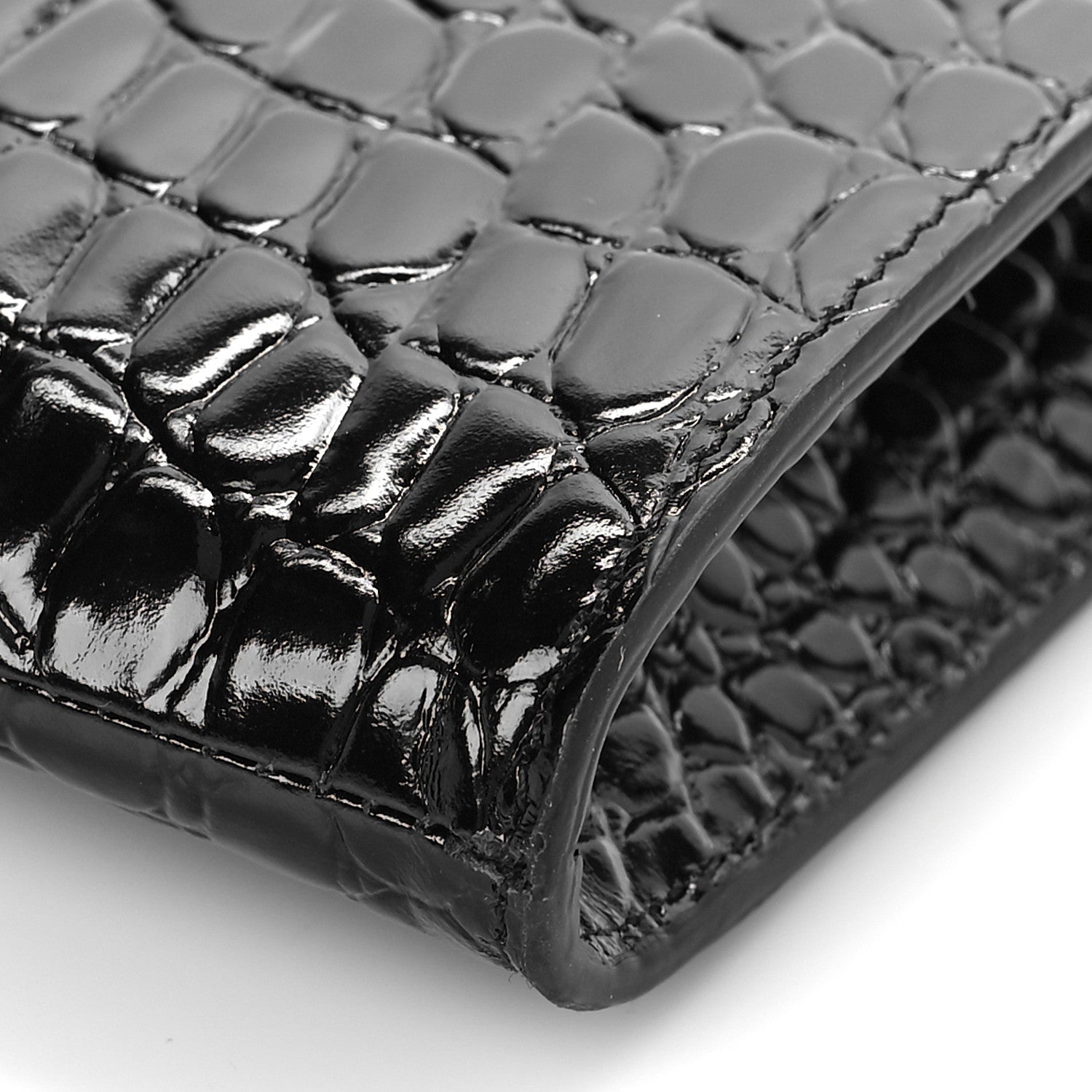 Alexander McQueen Calfskin Crocodile Embossed Knuckle Flat Clutch Black Gold 10 of 11