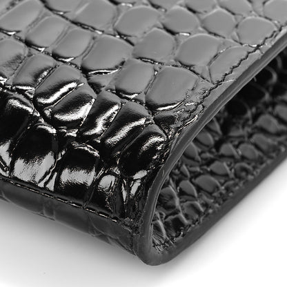 Alexander McQueen Calfskin Crocodile Embossed Knuckle Flat Clutch Black Gold 10 of 11