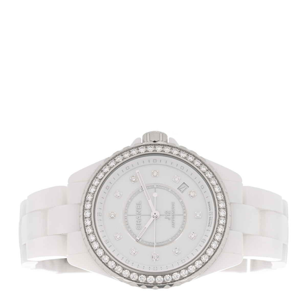 Chanel Stainless Steel Ceramic Diamond Bezel 38mm J12 Automatic Watch White 2 of 5