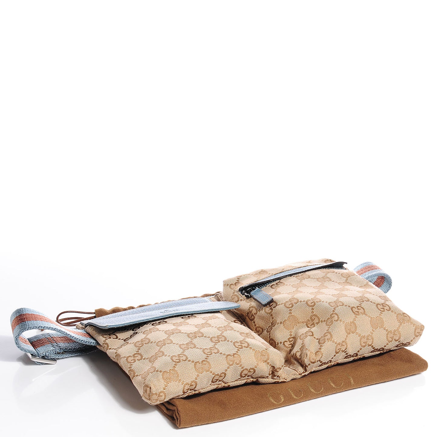 GG Monogram Web Double Pocket Belt Bag Blue