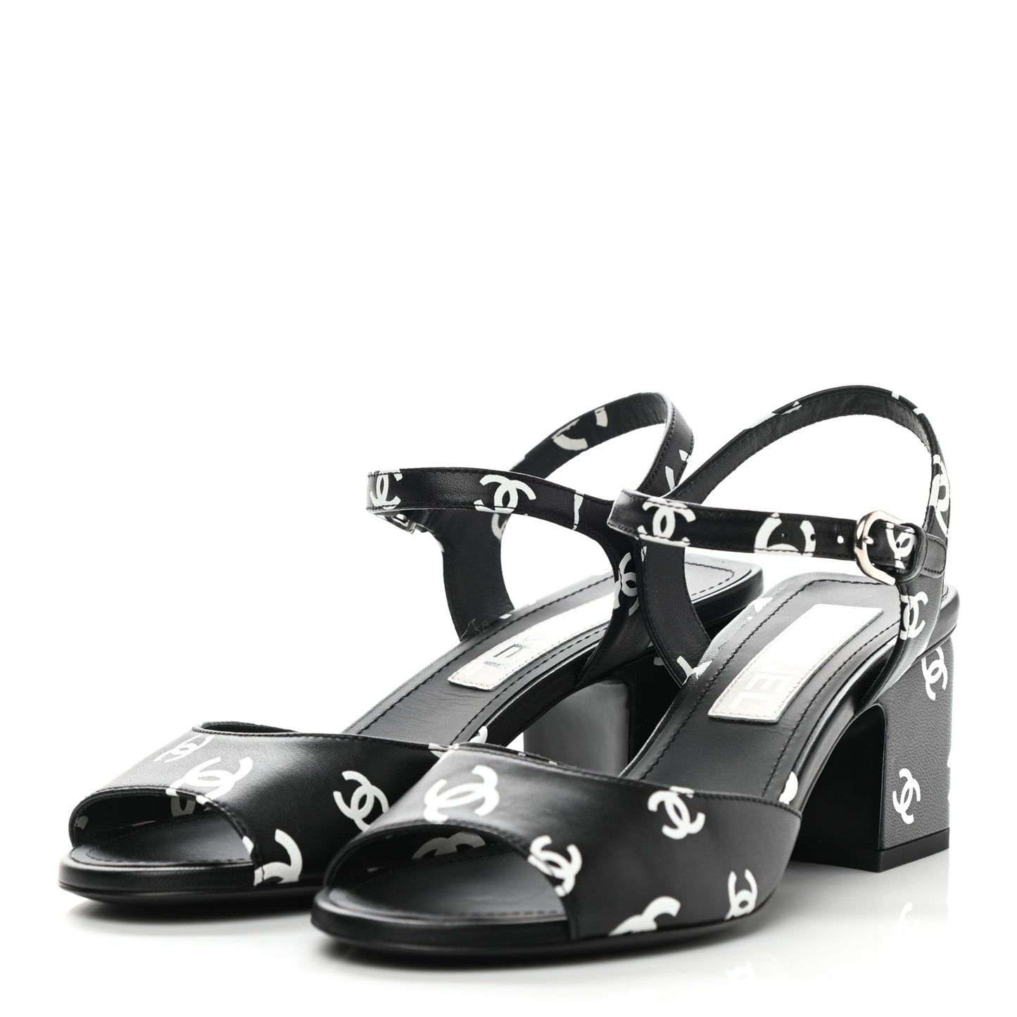 Printed Lambskin CC Sandals 36 Black White