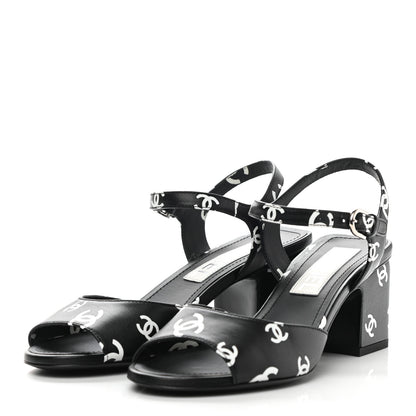 Chanel Printed Lambskin CC Sandals 36 Black White 3 of 10
