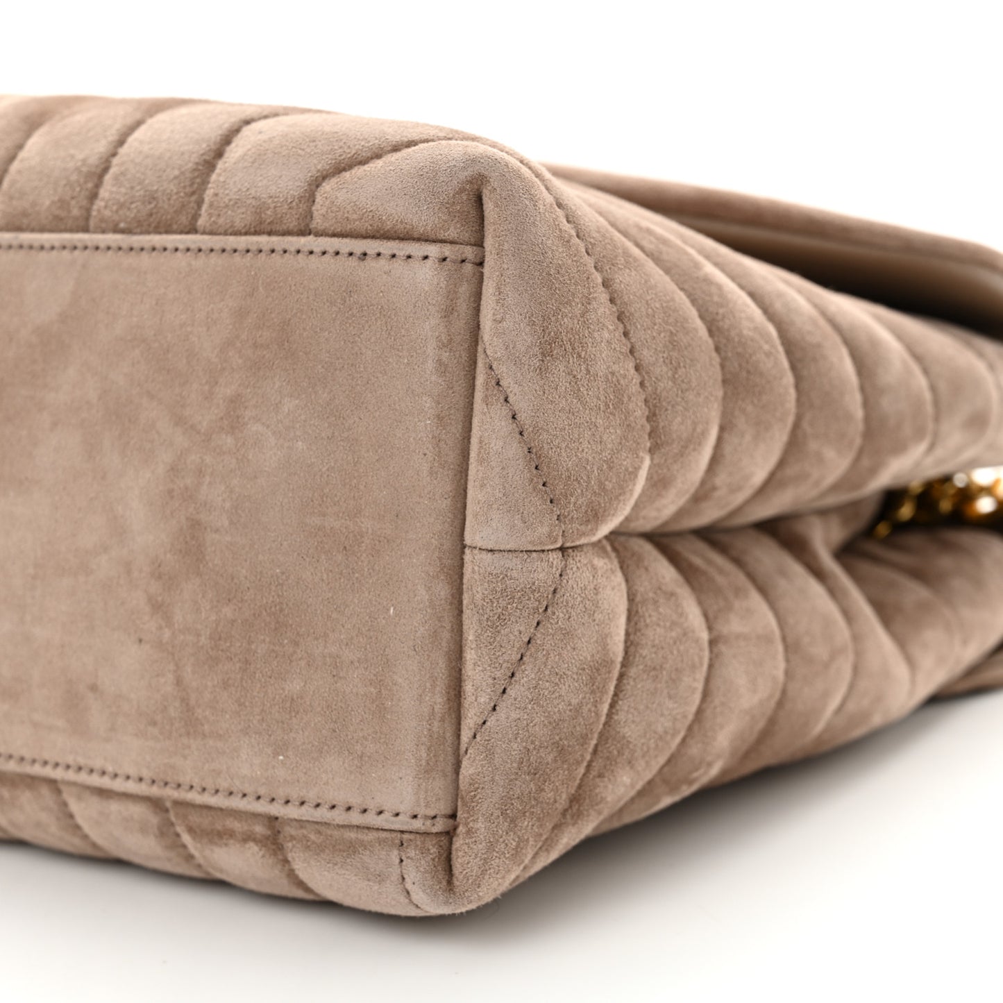 Suede Y Quilted Monogram Medium Loulou Chain Satchel Taupe