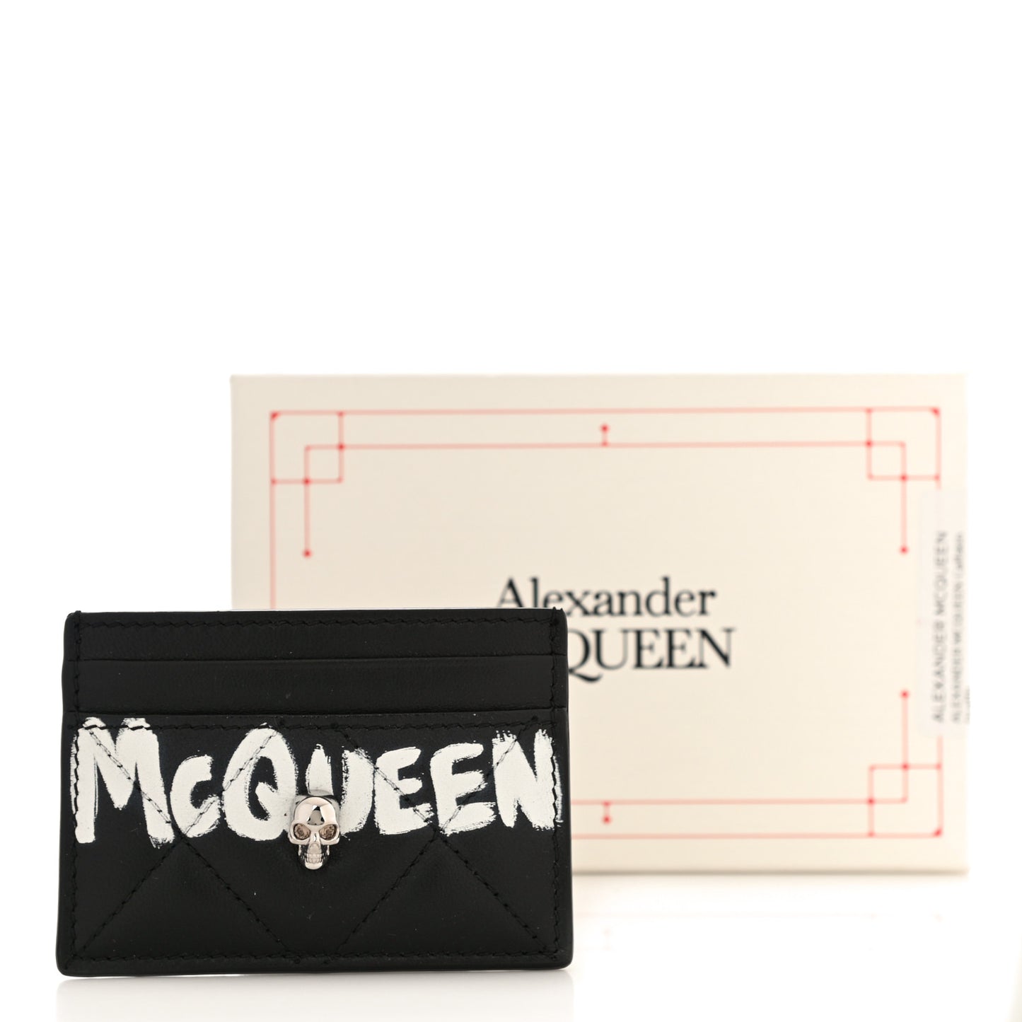 Calfskin Graffiti Skull Card Holder Black