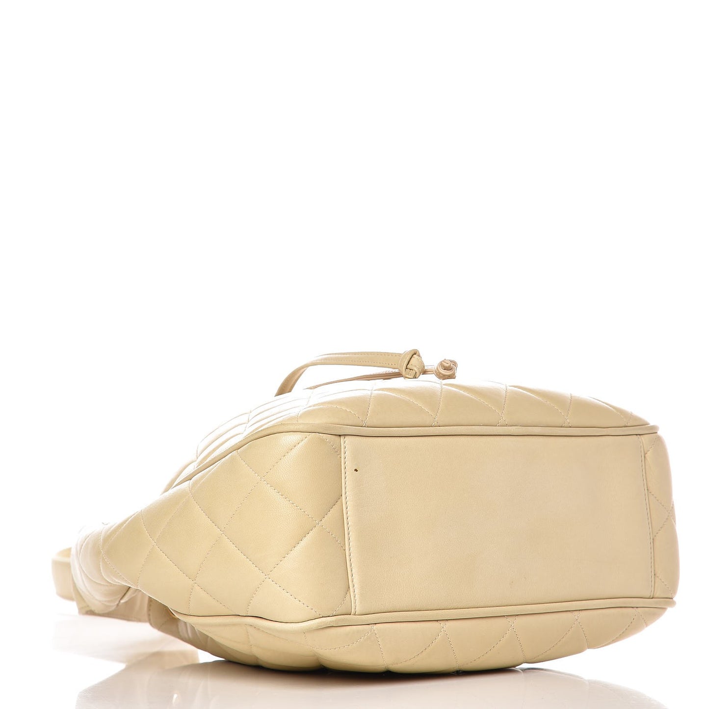 Lambskin Quilted Drawstring Shoulder Bag Beige