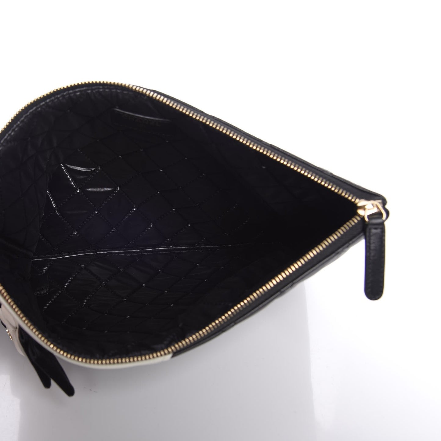 Lambskin Quilted Medium Camellia Cosmetic Case Black White