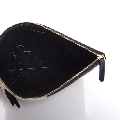 Chanel Lambskin Quilted Medium Camellia Cosmetic Case Black White 5 of 8