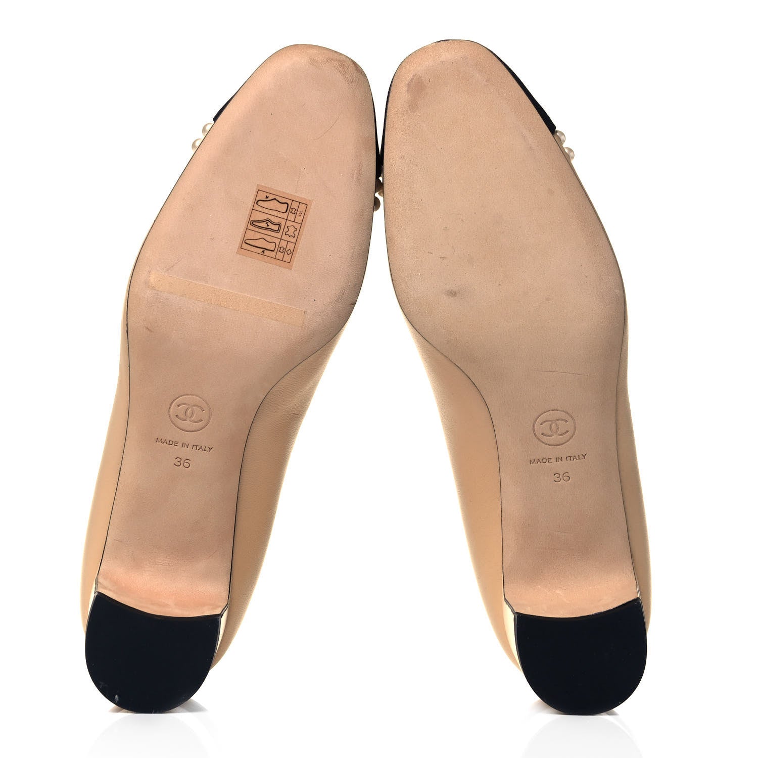 Chanel Lambskin Grosgrain Pearl Cap Toe CC Pumps 36 Beige Black 5 of 9