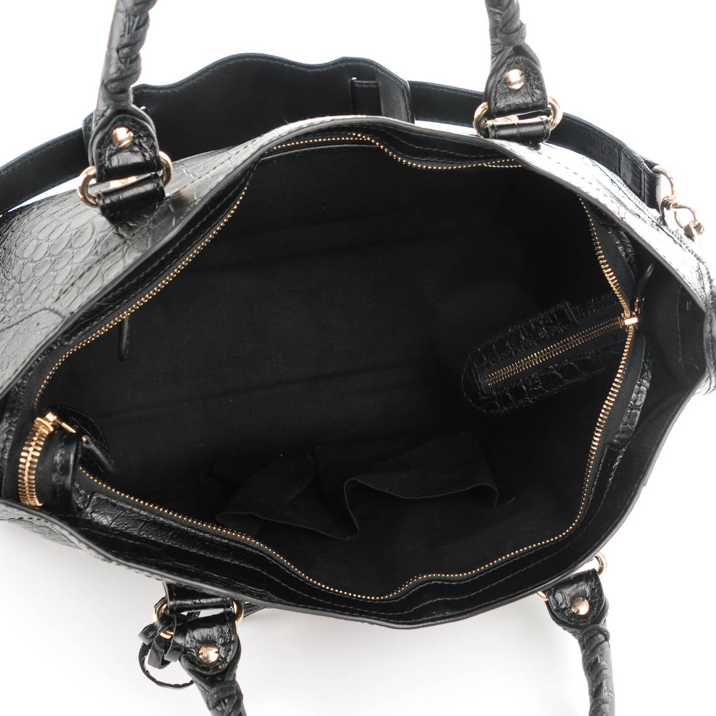 Calfskin Crocodile Embossed Giant 12 Gold Hardware City Black