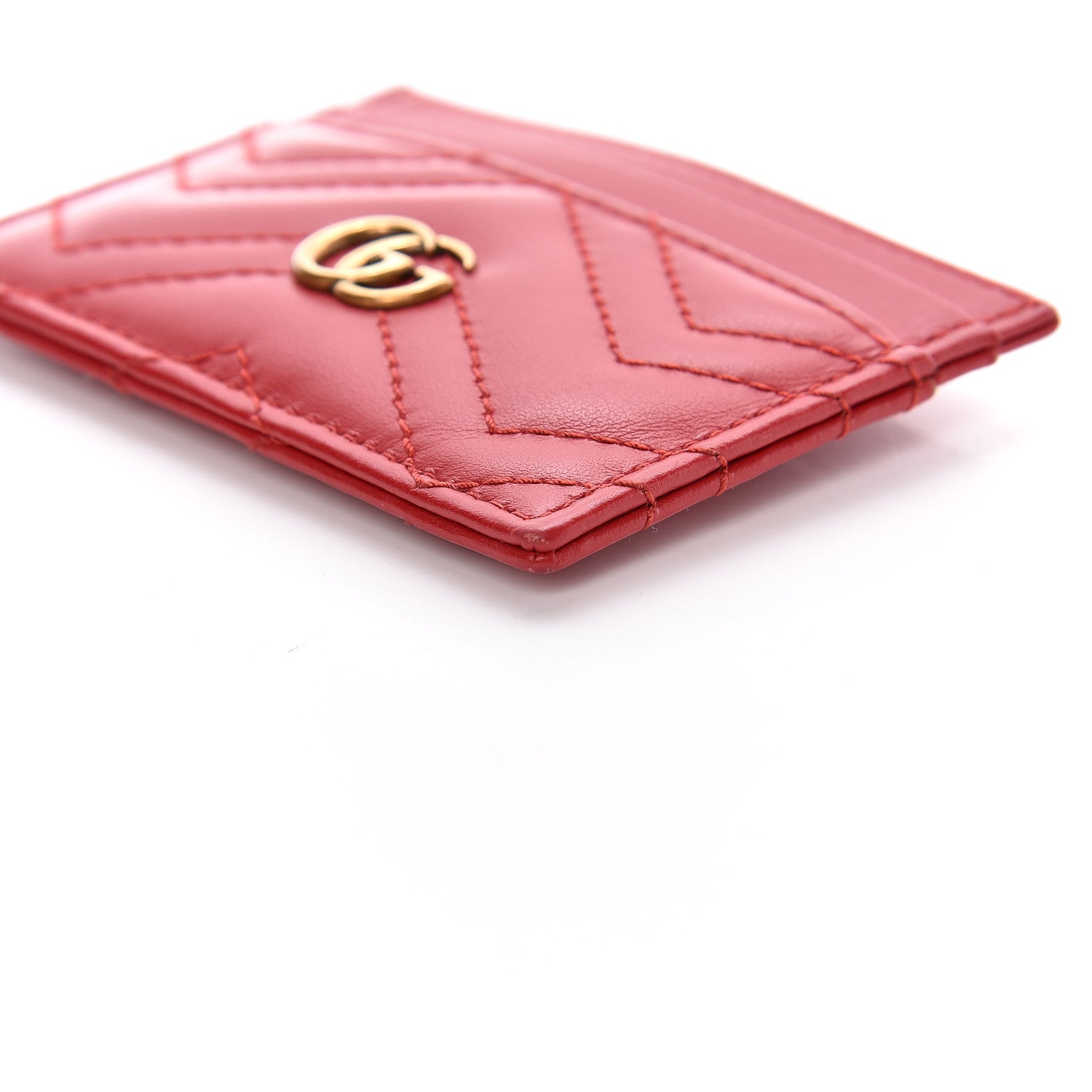 Gucci Calfskin Matelasse GG Marmont Card Holder Hibiscus Red 8 of 9