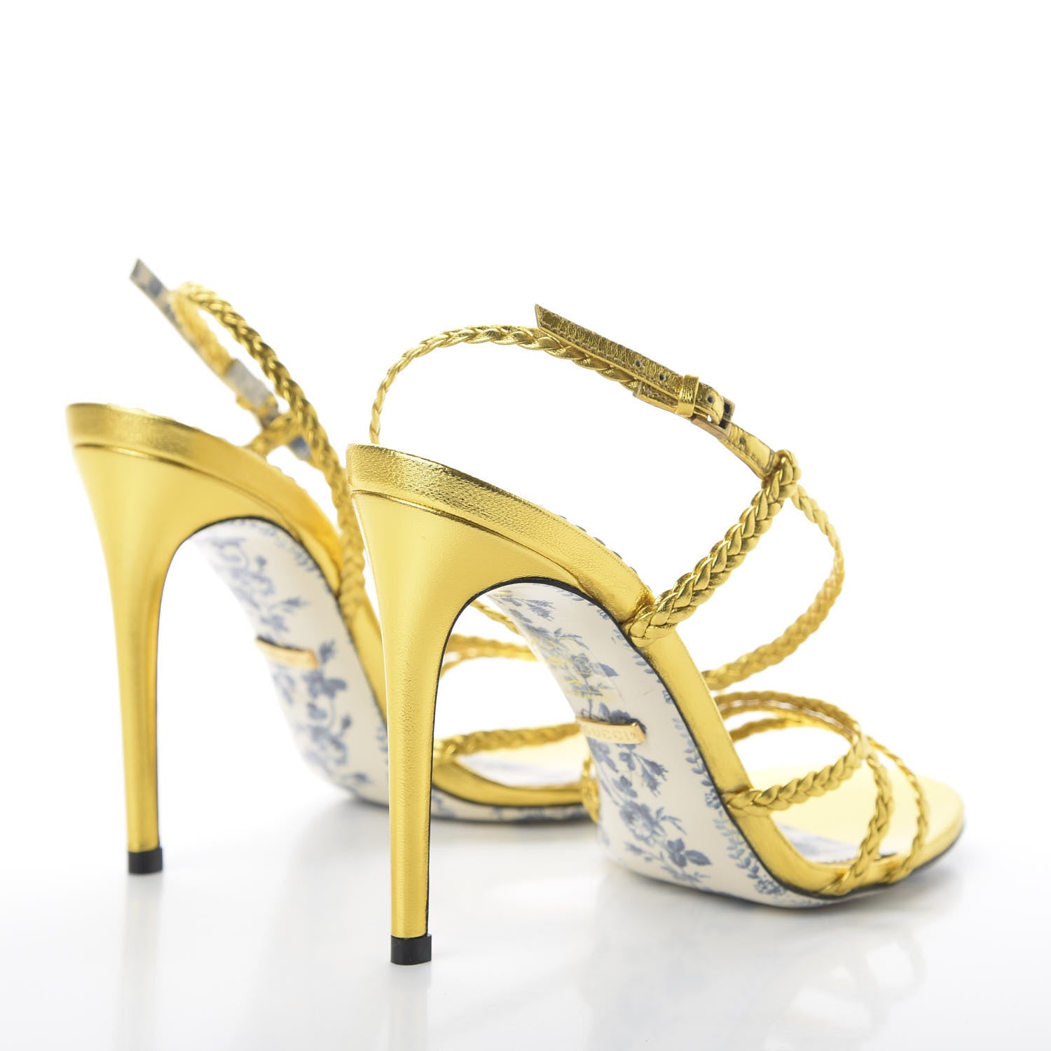 Gucci Metallic Nappa Braided Haines High Heel Sandals 37.5 Gold 4 of 8