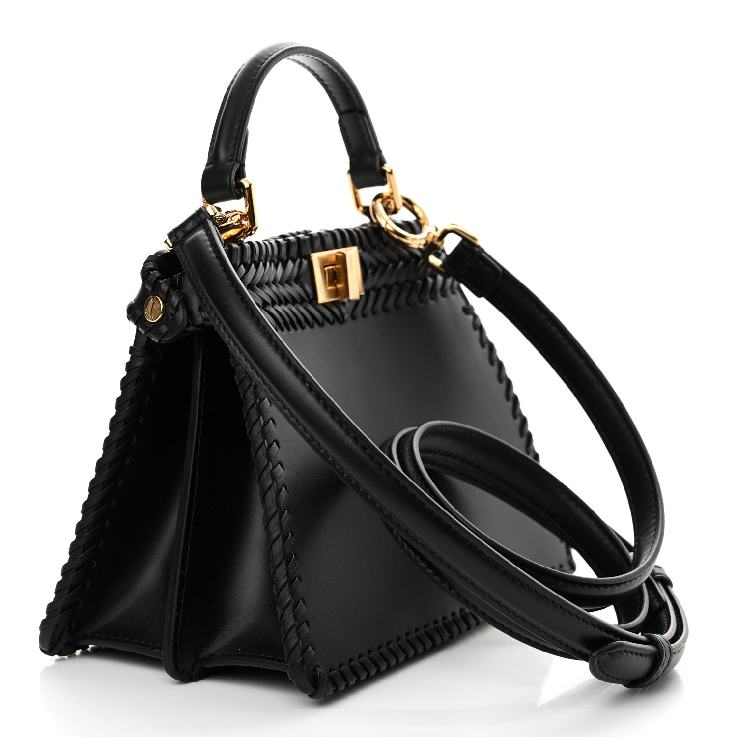 Fendi Vitello King Shiny Nappa Intreccio Petite Peekaboo I SEE U Satchel Black 3 of 10