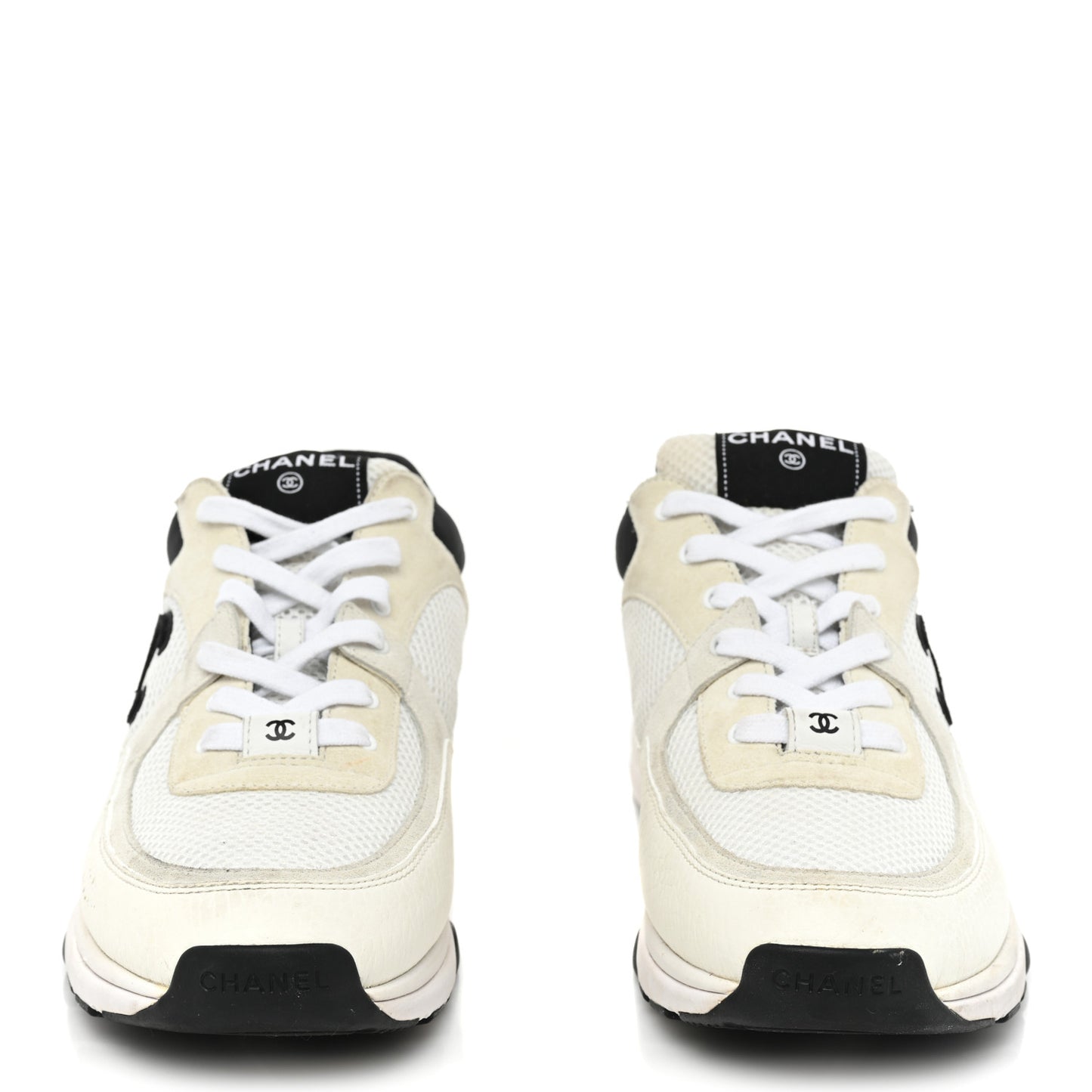 Mesh Suede Calfskin Grained Calfskin Mens CC Sneakers 43 White Black