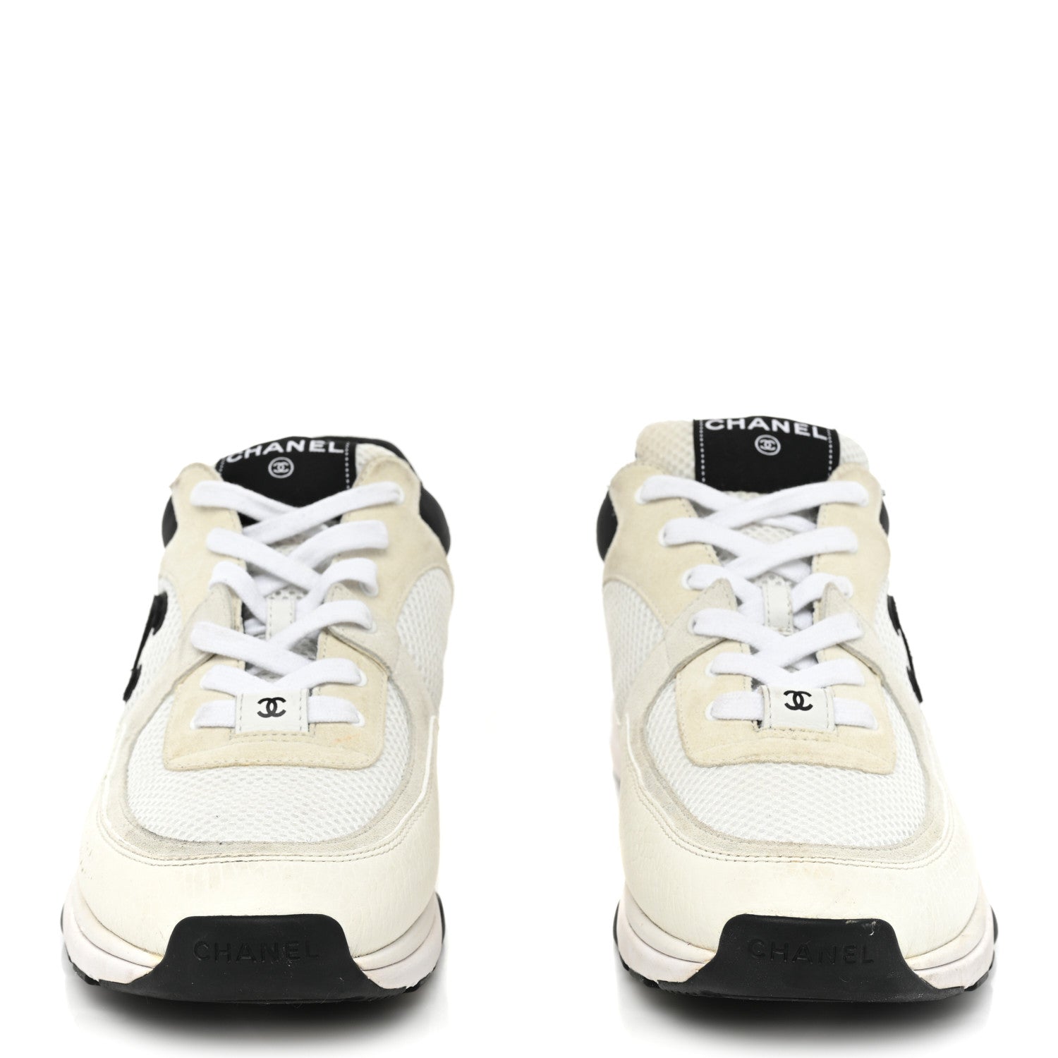 Chanel Mesh Suede Calfskin Grained Calfskin Mens CC Sneakers 43 White Black 2 of 15