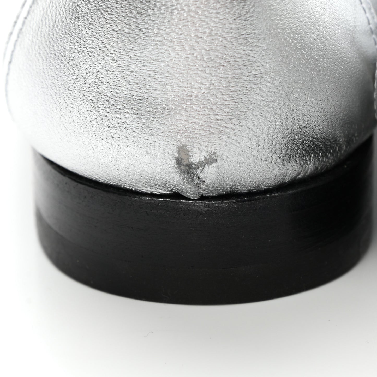 Metallic Goatskin Paris Loafers 37.5 Gris Argente