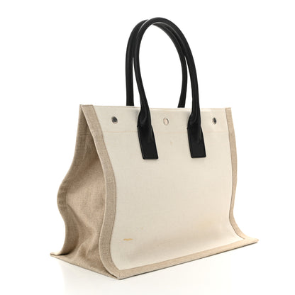 Saint Laurent Linen Calfskin Small Rive Gauche Tote Greggio Natural 3 of 11