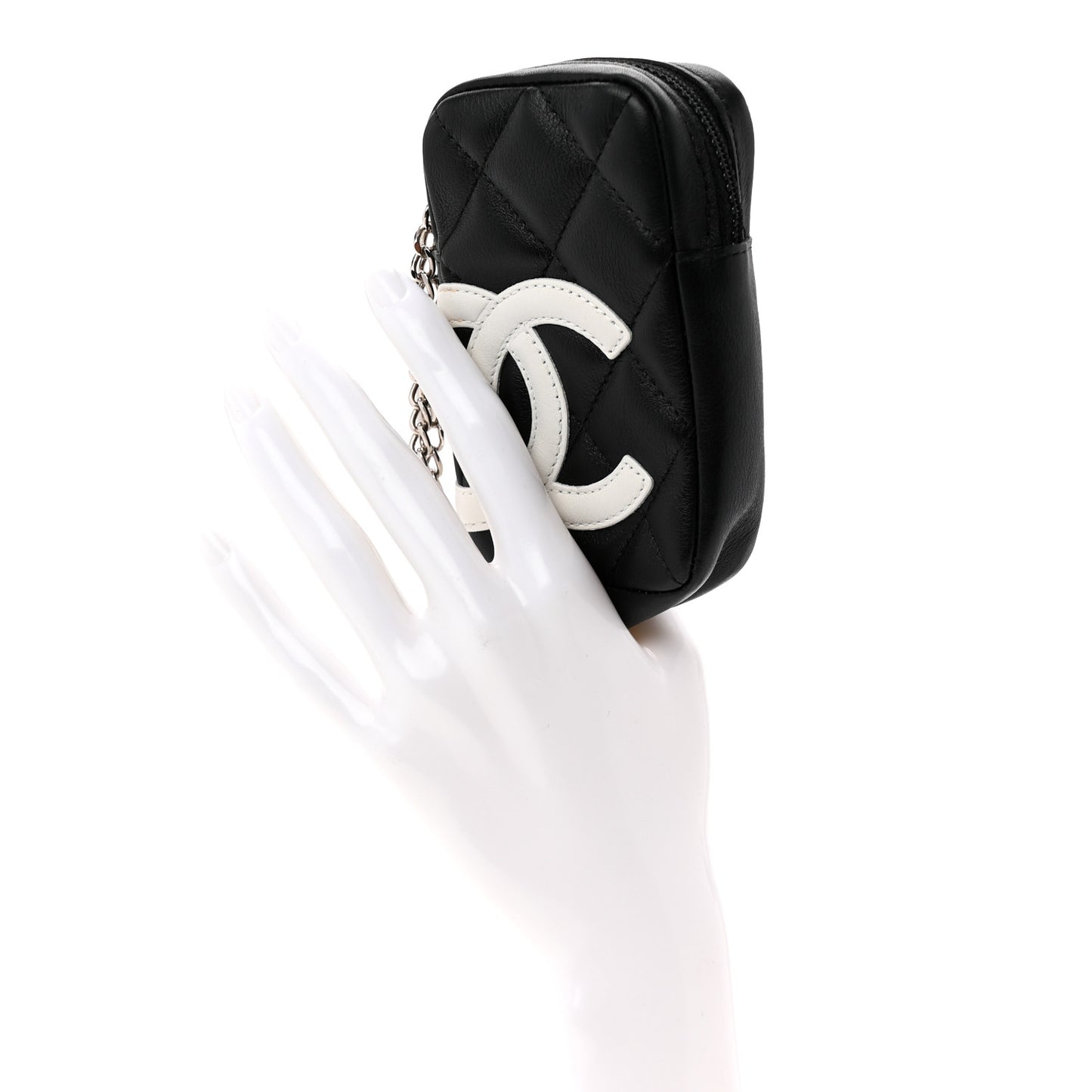Calfskin Quilted Cambon Cigarette Case Holder Black White