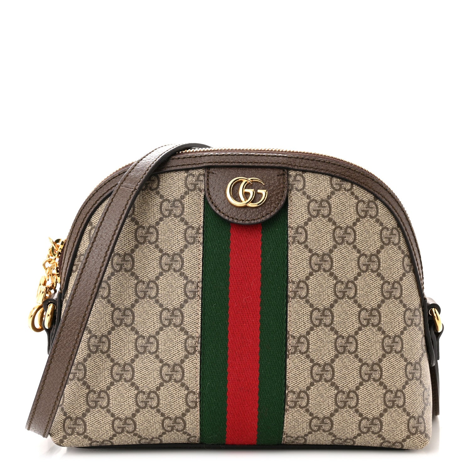 Gucci GG Supreme Monogram Textured Dollar Calfskin Web Small Ophidia Dome Shoulder Bag Beige Ebony New Acero 1 of 10