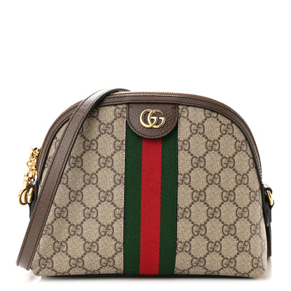 Gucci GG Supreme Monogram Textured Dollar Calfskin Web Small Ophidia Dome Shoulder Bag Beige Ebony New Acero 1 of 10