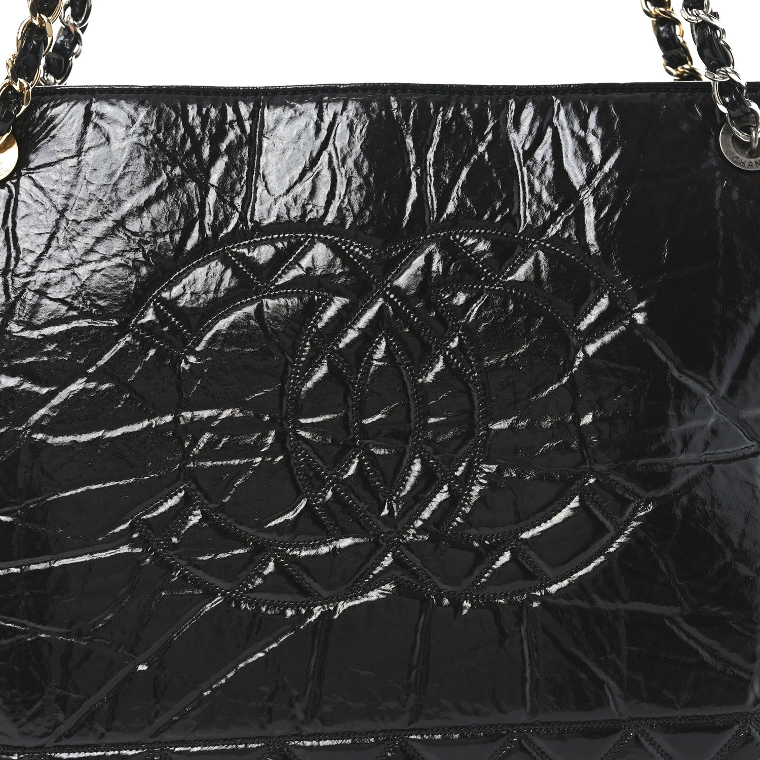 Chanel Shiny Aged Calfskin Quilted Large Shopping Bag Black 7 of 9