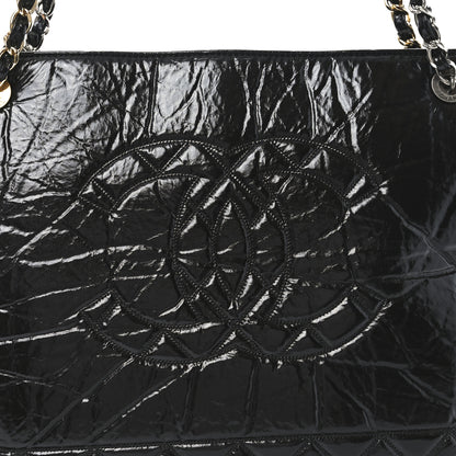 Chanel Shiny Aged Calfskin Quilted Large Shopping Bag Black 7 of 9