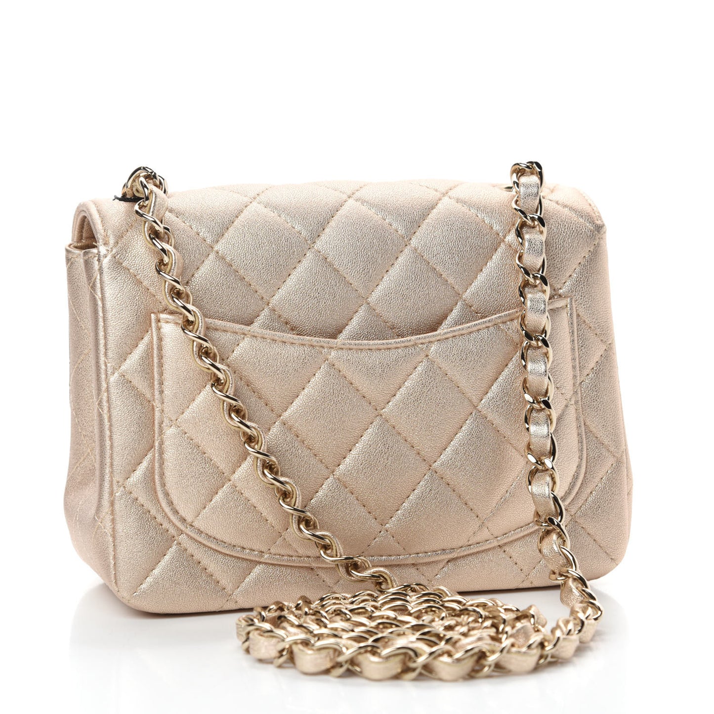 Metallic Lambskin Quilted Mini Square Flap Gold